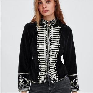 Zara Velvet Military Embroidered Jacket